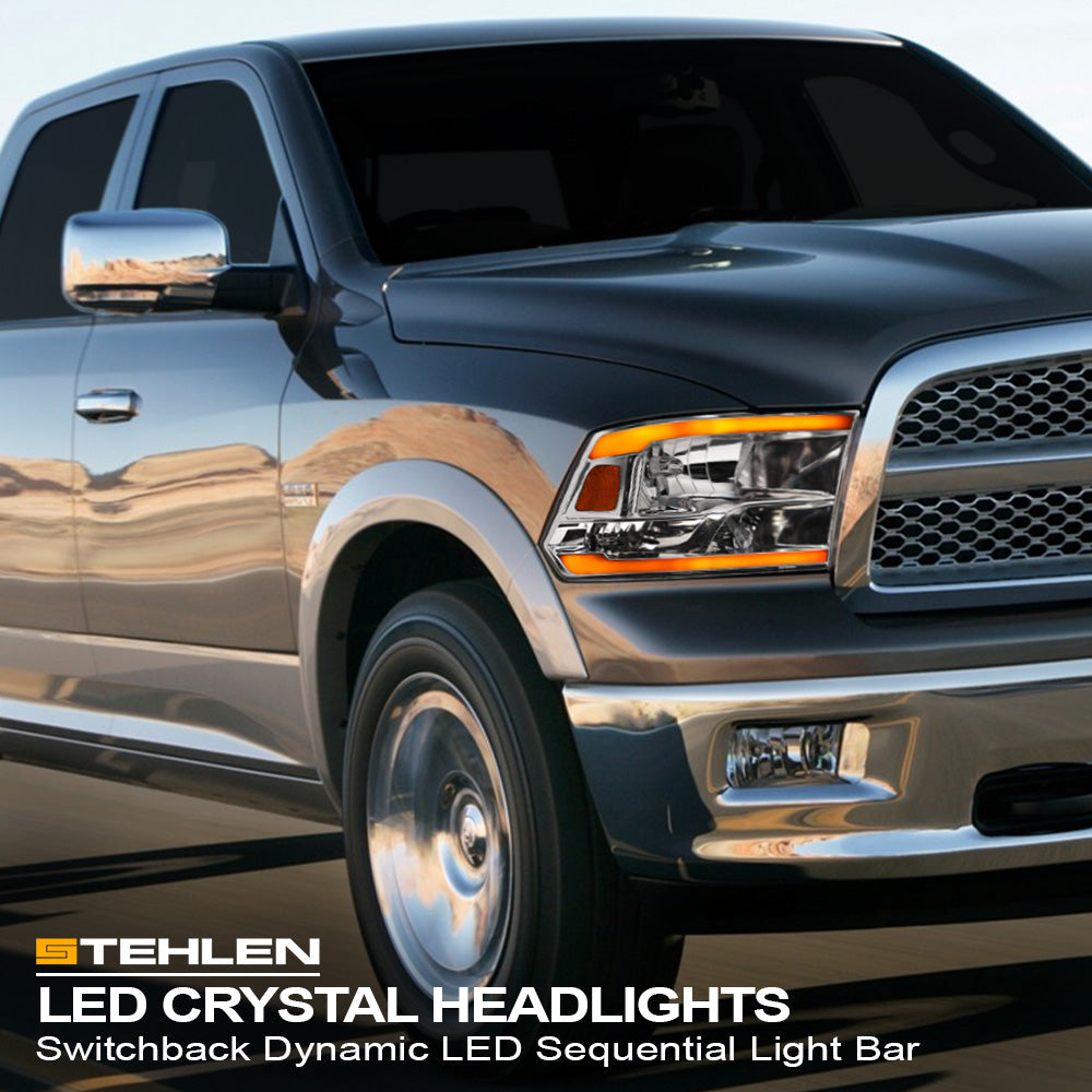 2009-2024 Dodge Ram Crystal Headlights Sequential LED Chrome