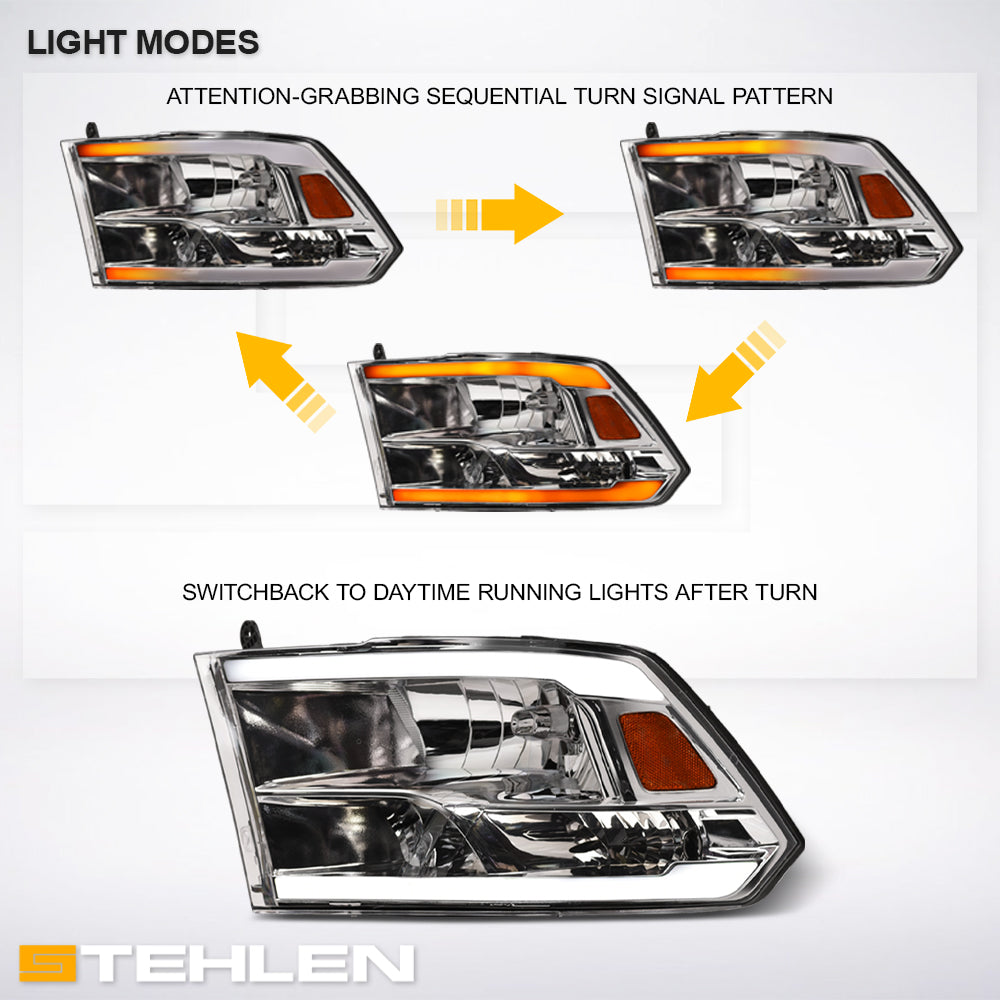2009-2024 Dodge Ram Crystal Headlights Sequential LED Chrome