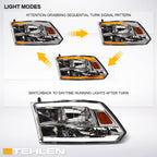 2009-2024 Dodge Ram Crystal Headlights Sequential LED Chrome