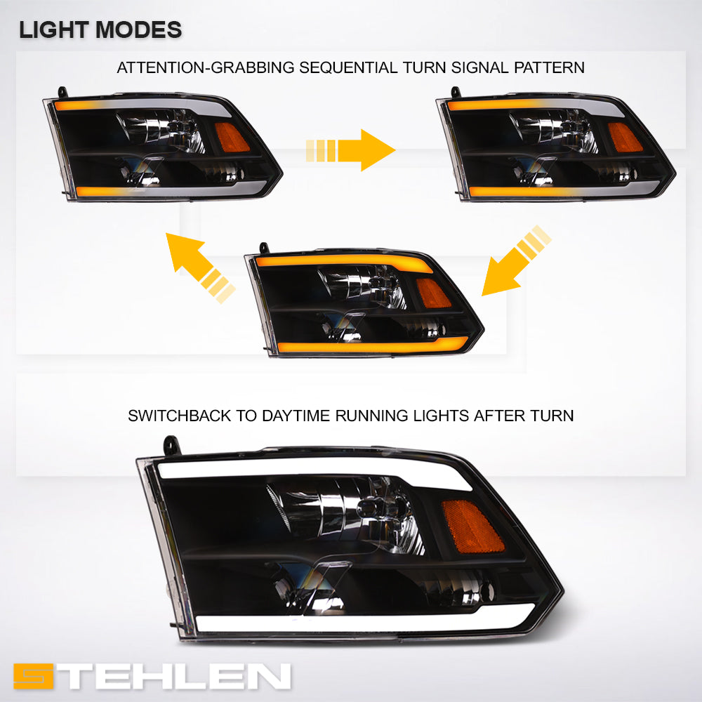 2009-2024 Dodge Ram 1500/2500/3500 Crystal Headlights Sequential LED - JDMA
