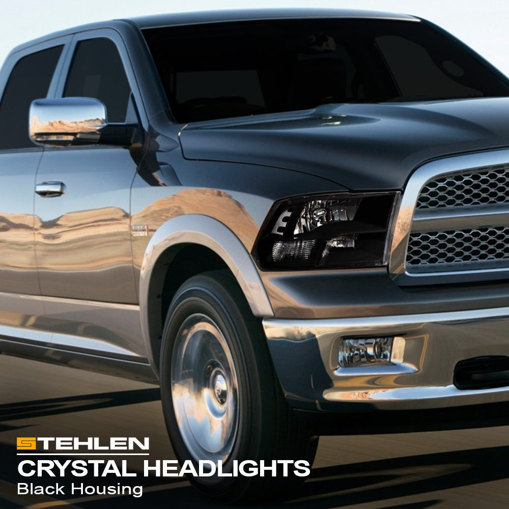 2009-2022 Dodge Ram 1500 2500 3500 Crystal Headlights Black - JDM