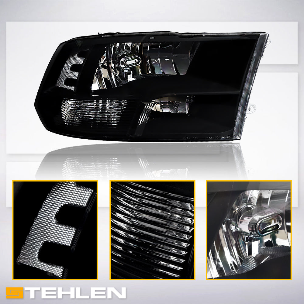 2009-2022 Dodge Ram 1500 2500 3500 Crystal Headlights Black - JDM