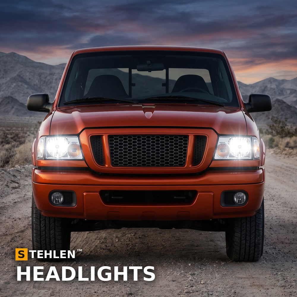 2001-2011 Ford Ranger Crystal Headlights w/ Corner Lights 4pc Set & LED Bar — Chrome — installed