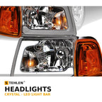2001-2011 Ford Ranger Crystal Headlights w/ Corner Lights 4pc Set & LED Bar — Chrome