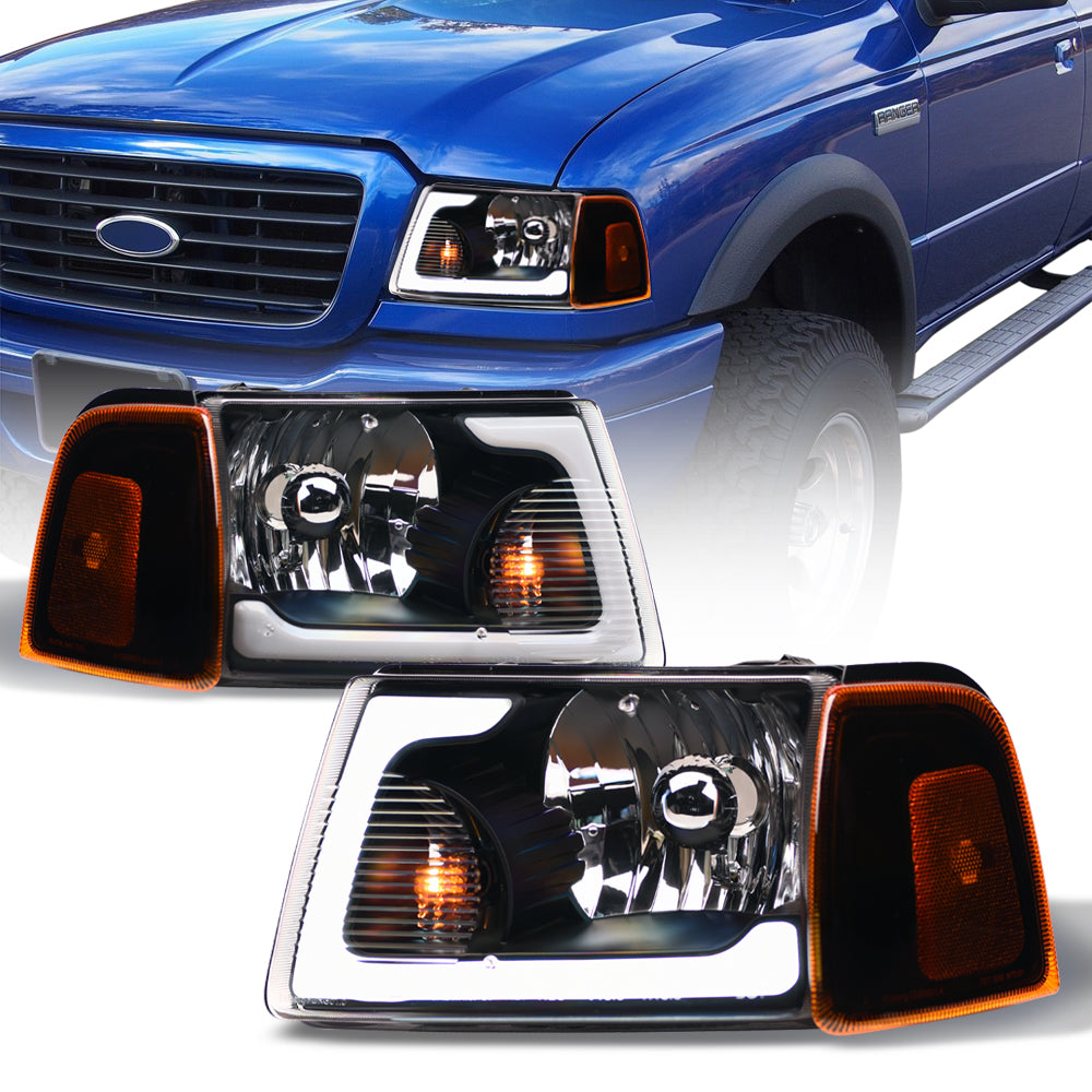 01-11 Ford Ranger Crystal Headlights 4PC LED Light Bar Black - JDMA