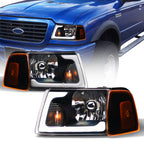 01-11 Ford Ranger Crystal Headlights 4PC LED Light Bar Black - JDMA