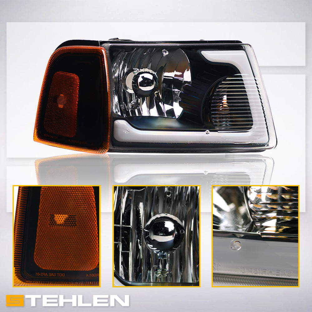 01-11 Ford Ranger Crystal Headlights 4PC LED Light Bar Black - JDMA