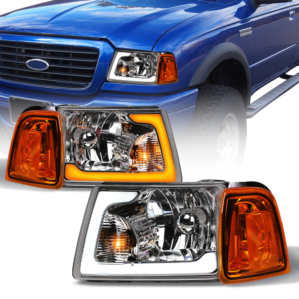 01-11 Ford Ranger Crystal Headlights w/ Sequential LED - Chrome 4PC