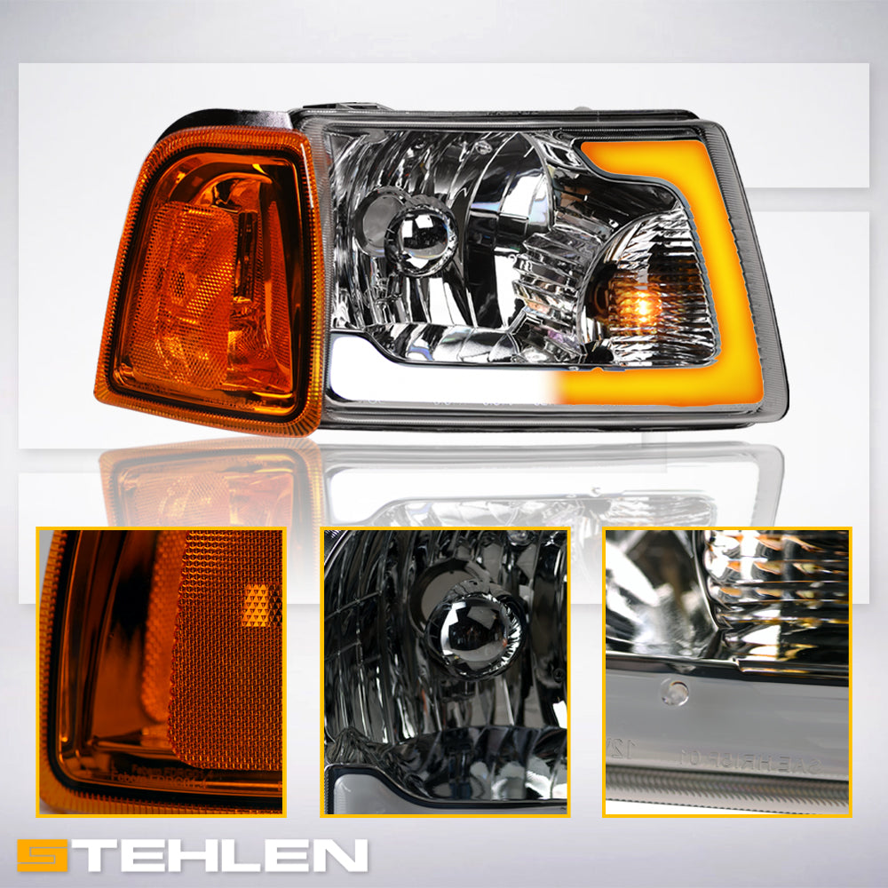 01-11 Ford Ranger Crystal Headlights w/ Sequential LED - Chrome 4PC