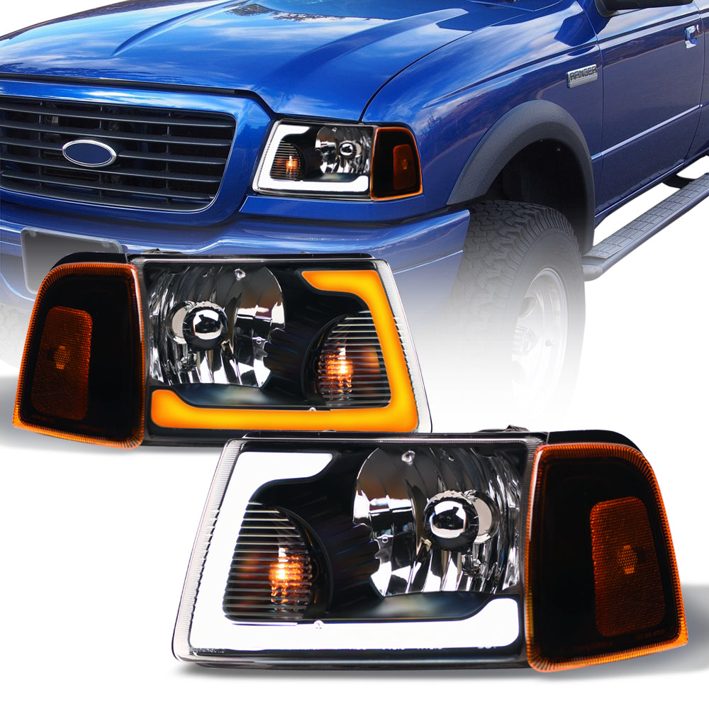 01-11 Ford Ranger Crystal Headlights 4PC Sequential LED - Black