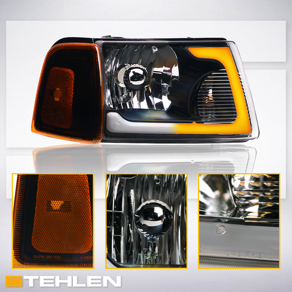 01-11 Ford Ranger Crystal Headlights 4PC Sequential LED - Black