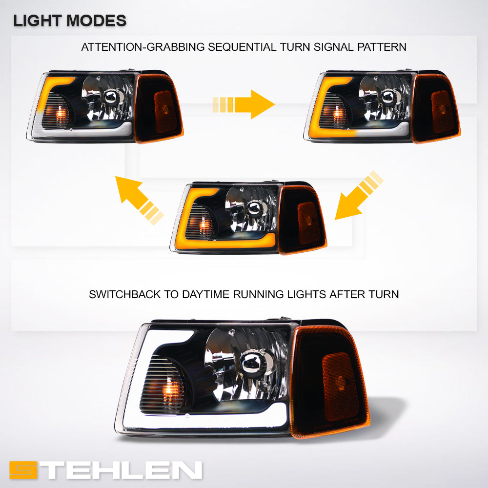 01-11 Ford Ranger Crystal Headlights 4PC Sequential LED - Black