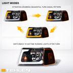 01-11 Ford Ranger Crystal Headlights 4PC Sequential LED - Black