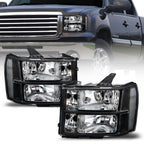 2007-2014 GMC Sierra OEM Crystal Headlights Black - GMSR07.03