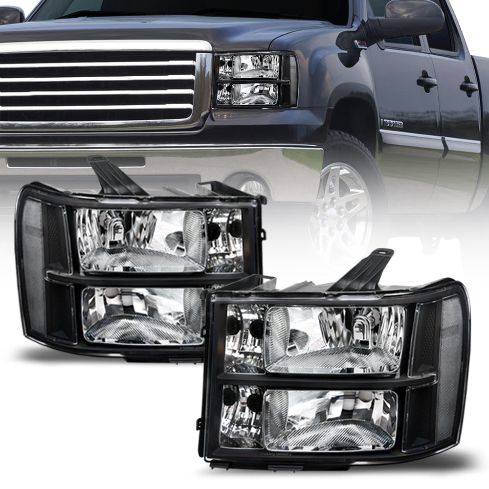 2007-2014 GMC Sierra OEM Crystal Headlights Black - GMSR07.03