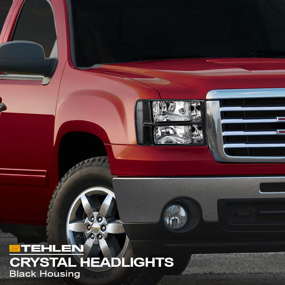 2007-2014 GMC Sierra OEM Crystal Headlights Black - GMSR07.03