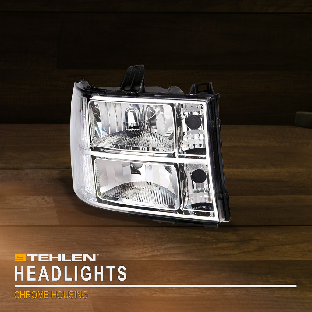 2007-2014 GMC Sierra OEM Crystal Headlights Chrome - GMSR07.04