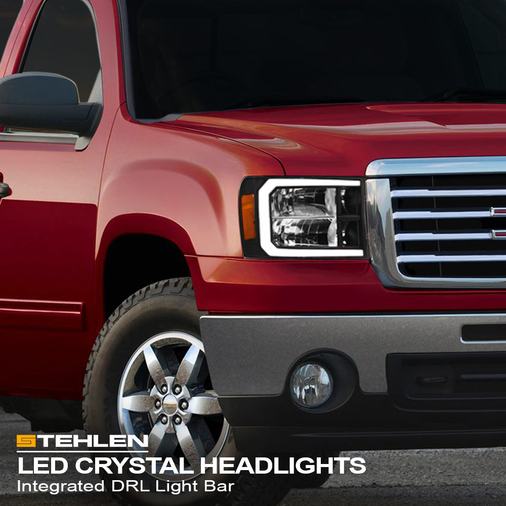 07-13 GMC Sierra 1500/2500/3500 LED Crystal Headlights - Black