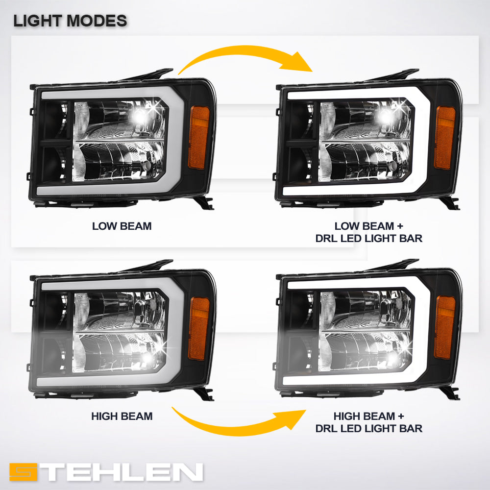 07-13 GMC Sierra 1500/2500/3500 LED Crystal Headlights - Black