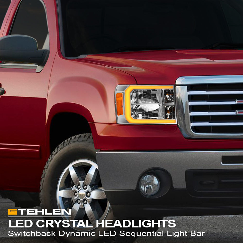 07-13 GMC Sierra 1500/2500/3500 Chrome Crystal LED Headlights