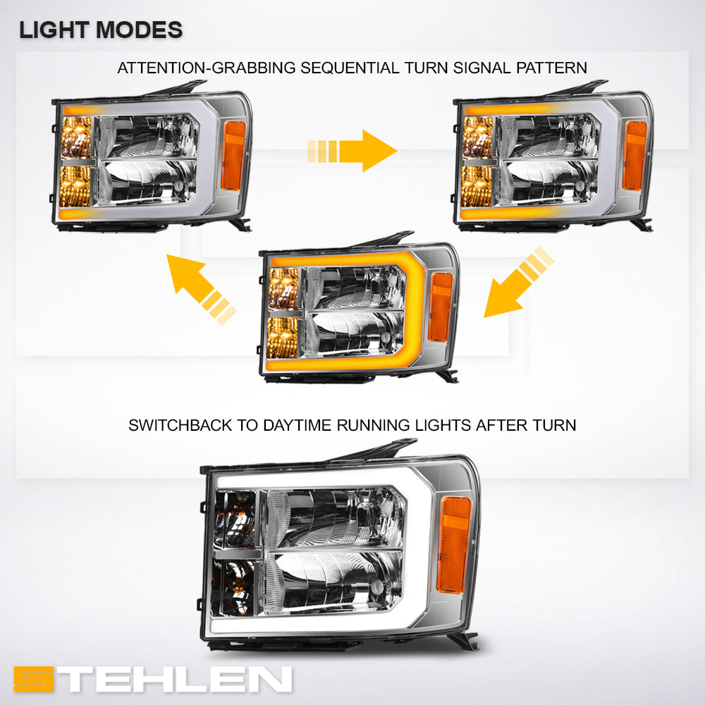 07-13 GMC Sierra 1500/2500/3500 Chrome Crystal LED Headlights