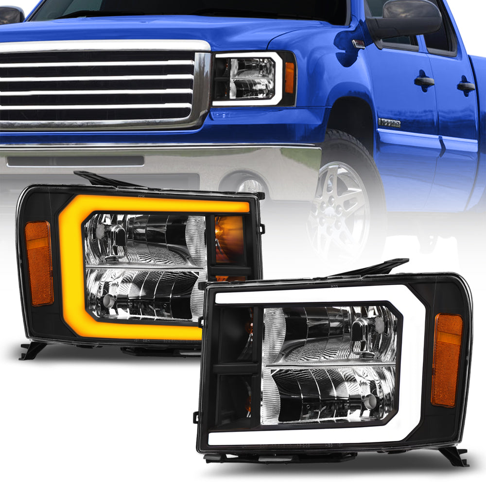 07-13 GMC Sierra 1500/2500/3500 Black Crystal LED Headlights