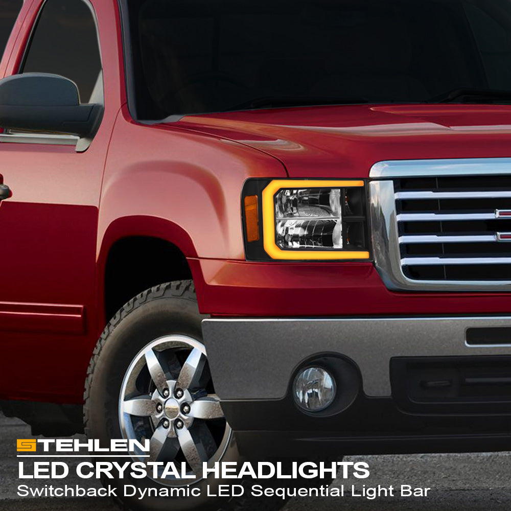 07-13 GMC Sierra 1500/2500/3500 Black Crystal LED Headlights