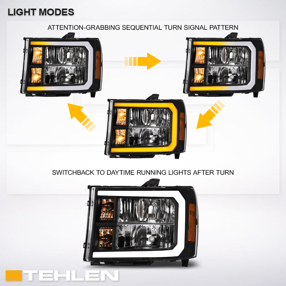 07-13 GMC Sierra 1500/2500/3500 Black Crystal LED Headlights