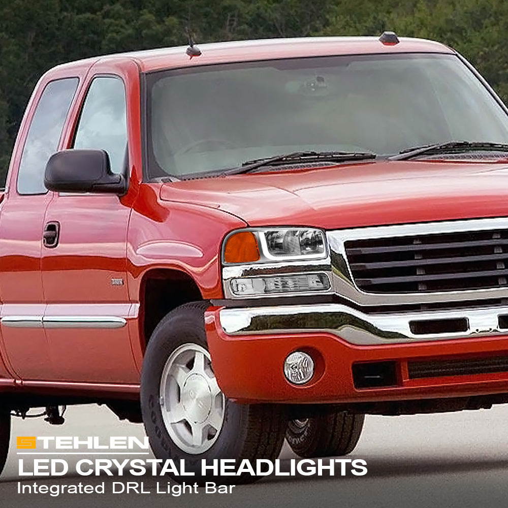 99-06 GMC Sierra Yukon XL Crystal Headlights LED Bar Chrome 4PC