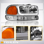 99-06 GMC Sierra Yukon XL Crystal Headlights LED Bar Chrome 4PC