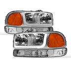 99-06 GMC Sierra Yukon XL Crystal Headlights LED Bar Chrome 4PC