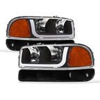 99-06 GMC Sierra Yukon XL Crystal Headlights LED Bar Black 4PC