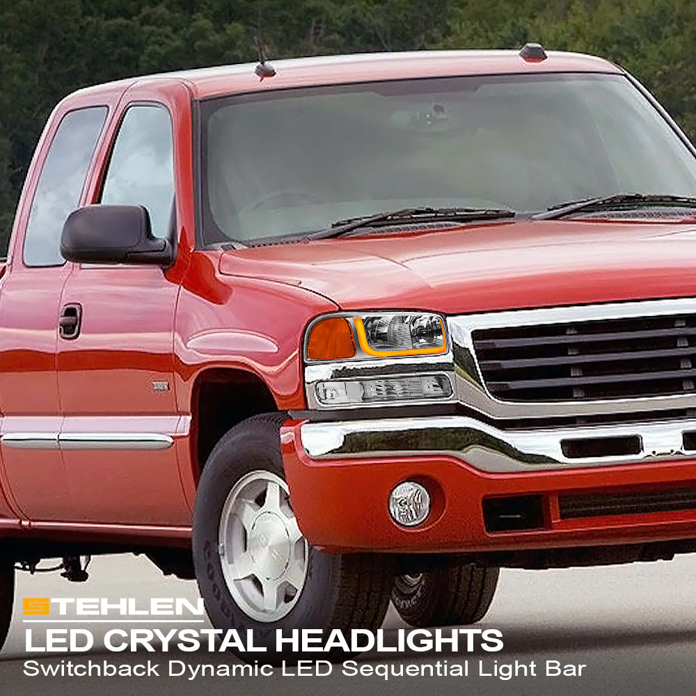 99-06 GMC Sierra Yukon XL Crystal Headlights Sequential LED Chrome 4PC