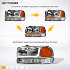 99-06 GMC Sierra Yukon XL Crystal Headlights Sequential LED Chrome 4PC