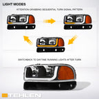 99-06 GMC Sierra Yukon XL Crystal Headlights Sequential LED Black 4PC