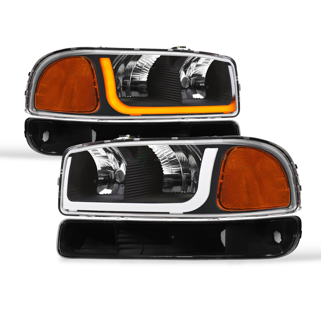 99-06 GMC Sierra Yukon XL Crystal Headlights Sequential LED Black 4PC