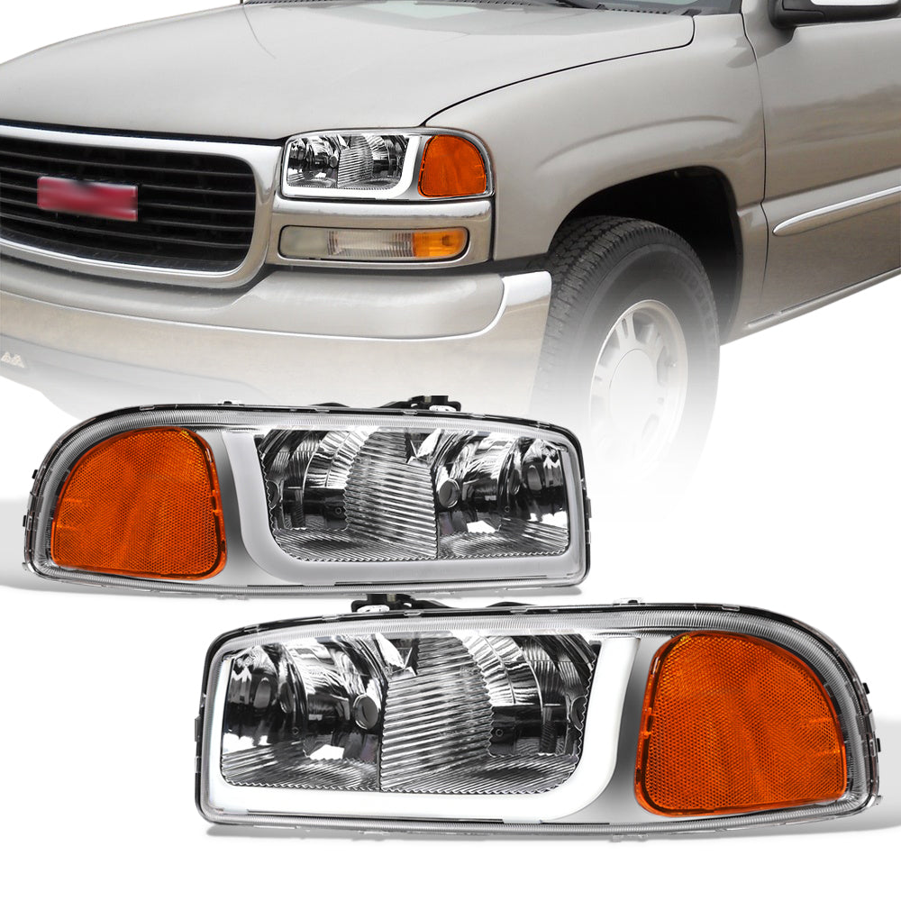 1999-2006 GMC Sierra Yukon XL LED Crystal Headlights Chrome
