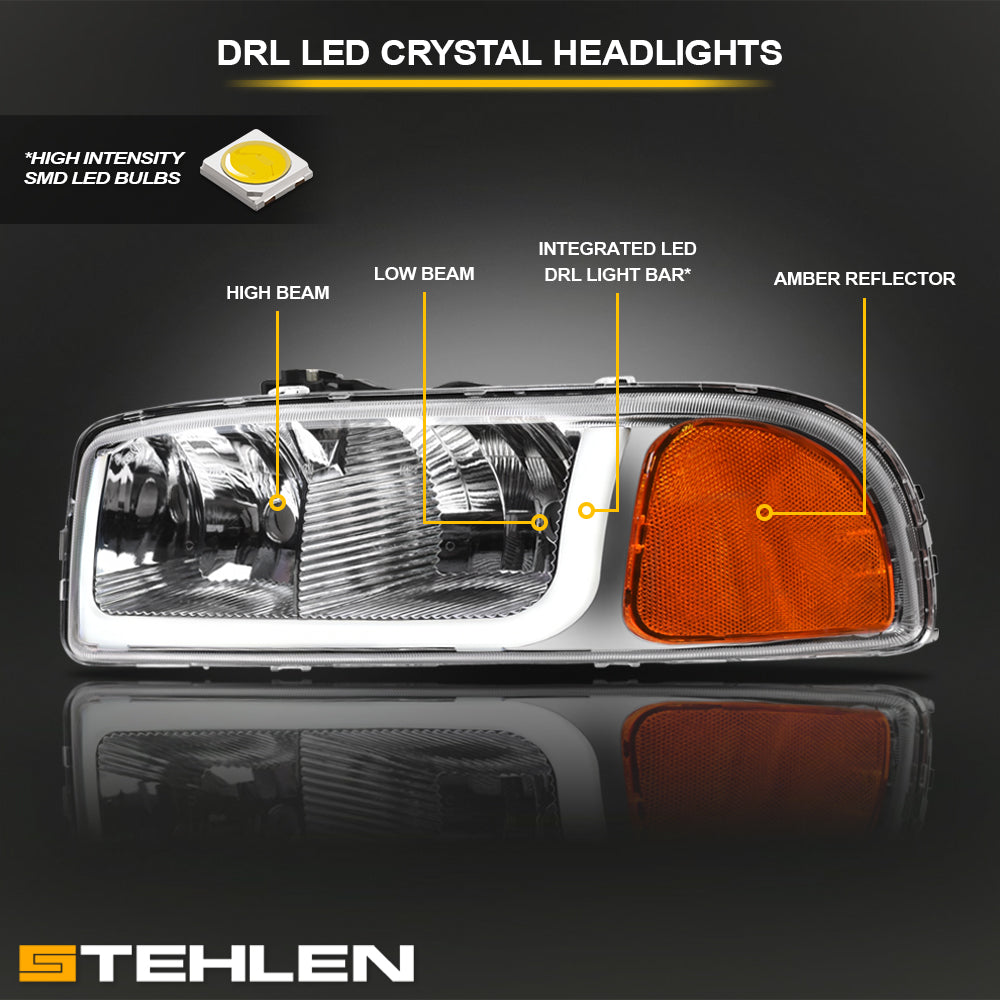 1999-2006 GMC Sierra Yukon XL LED Crystal Headlights Chrome