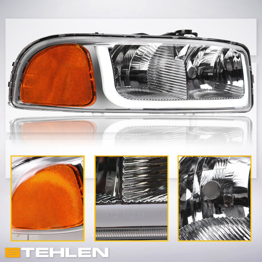 1999-2006 GMC Sierra Yukon XL LED Crystal Headlights Chrome