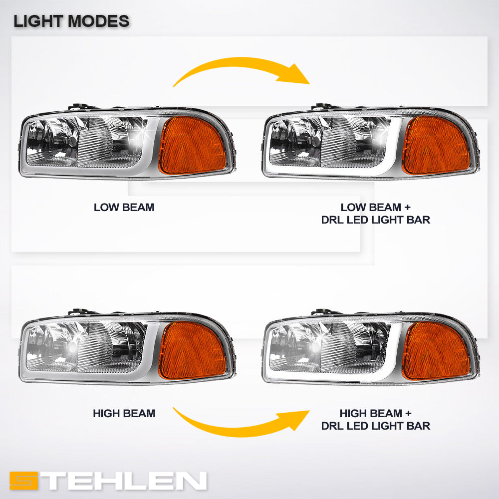 1999-2006 GMC Sierra Yukon XL LED Crystal Headlights Chrome
