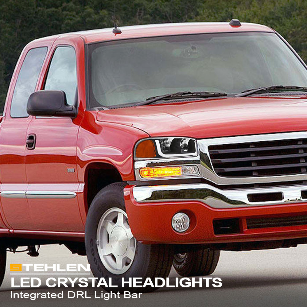 1999-2006 GMC Sierra Yukon XL LED Crystal Headlights Black