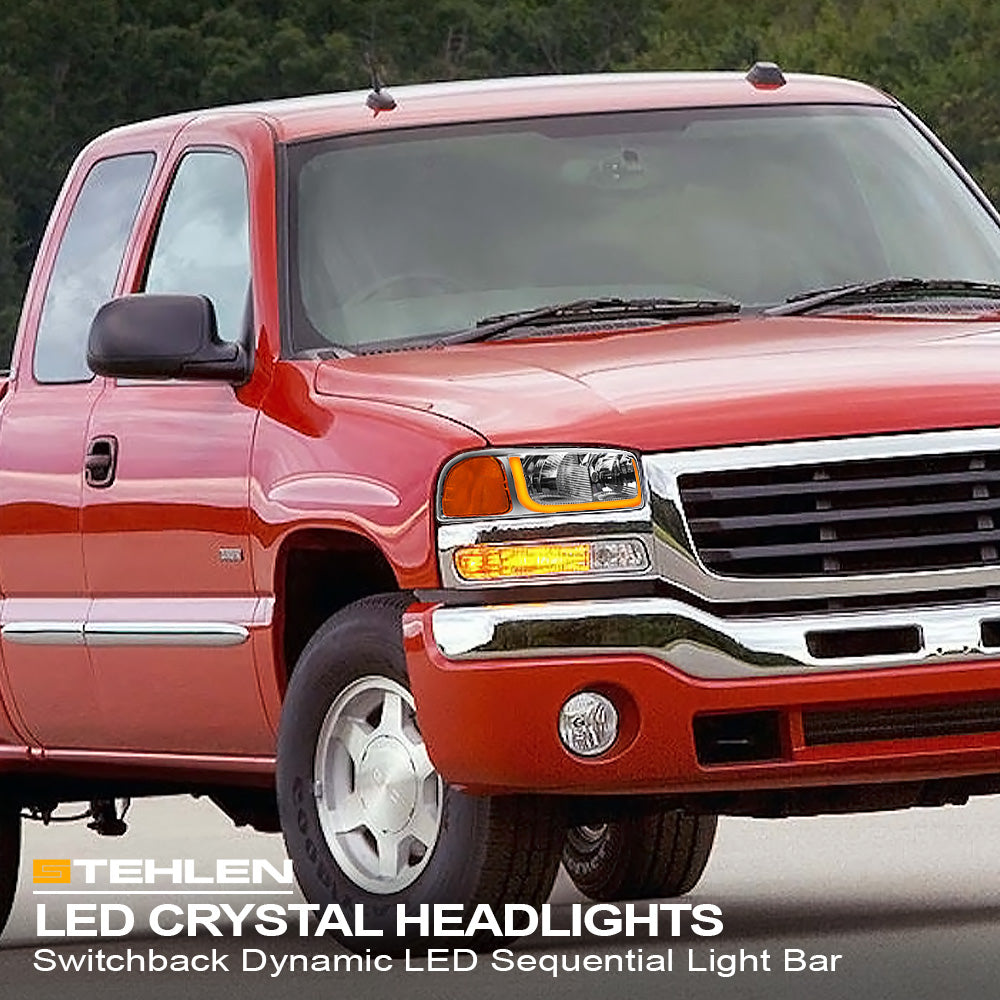 1999-2006 GMC Sierra Yukon Crystal Headlights Sequential LED Chrome