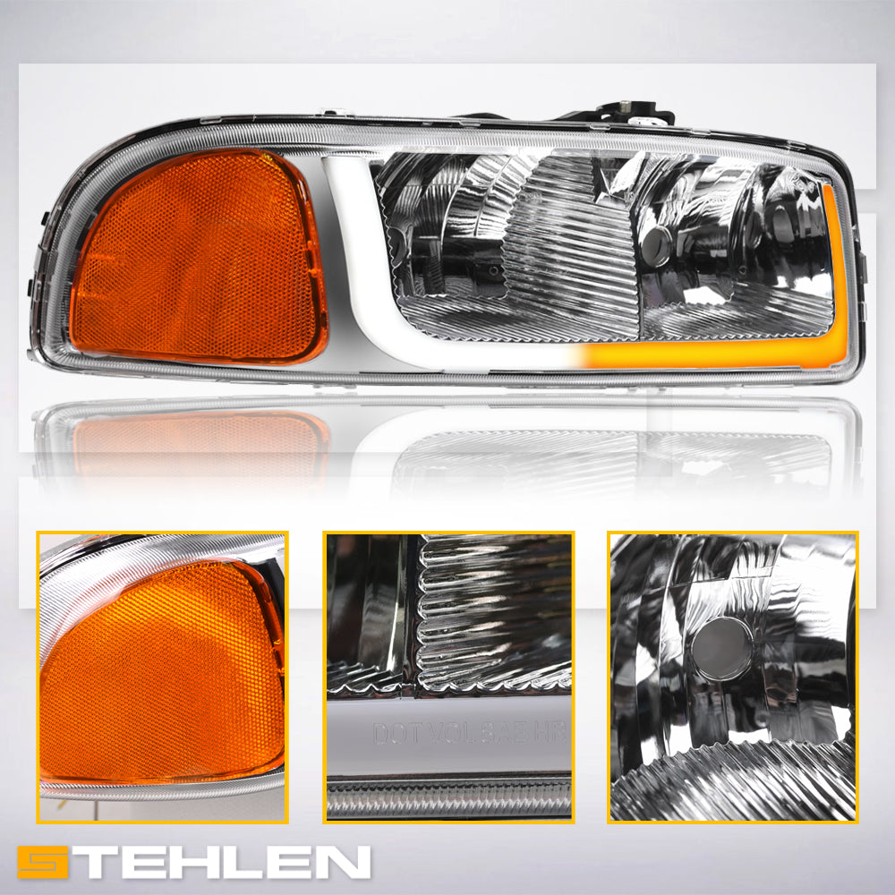 1999-2006 GMC Sierra Yukon Crystal Headlights Sequential LED Chrome
