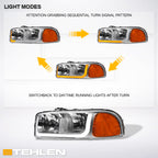 1999-2006 GMC Sierra Yukon Crystal Headlights Sequential LED Chrome