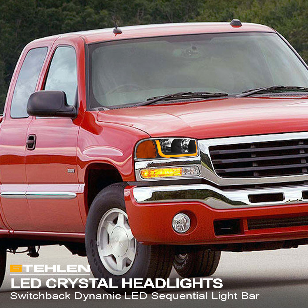 99-06 GMC Sierra Yukon XL Sequential LED Crystal Headlights Black
