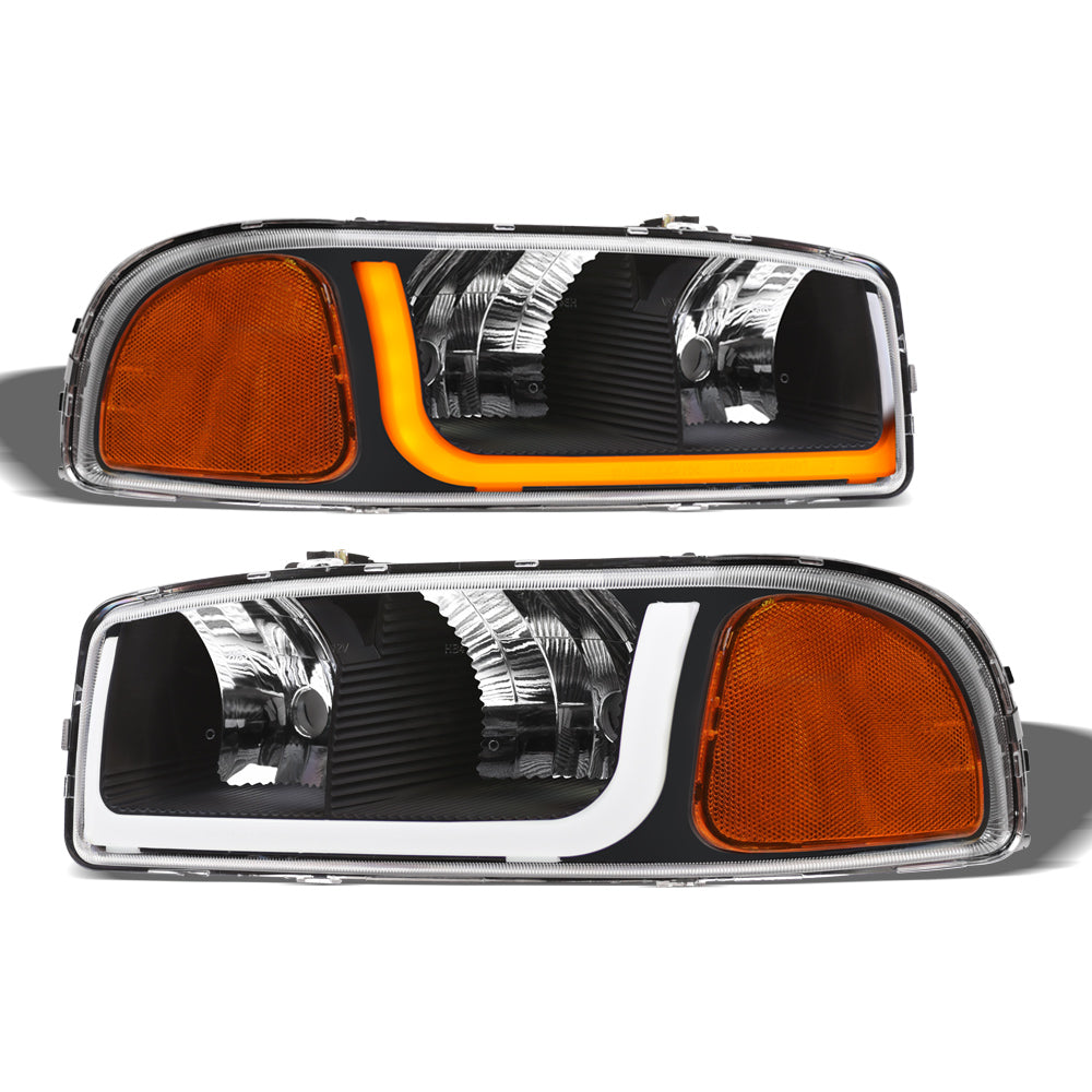 99-06 GMC Sierra Yukon XL Sequential LED Crystal Headlights Black