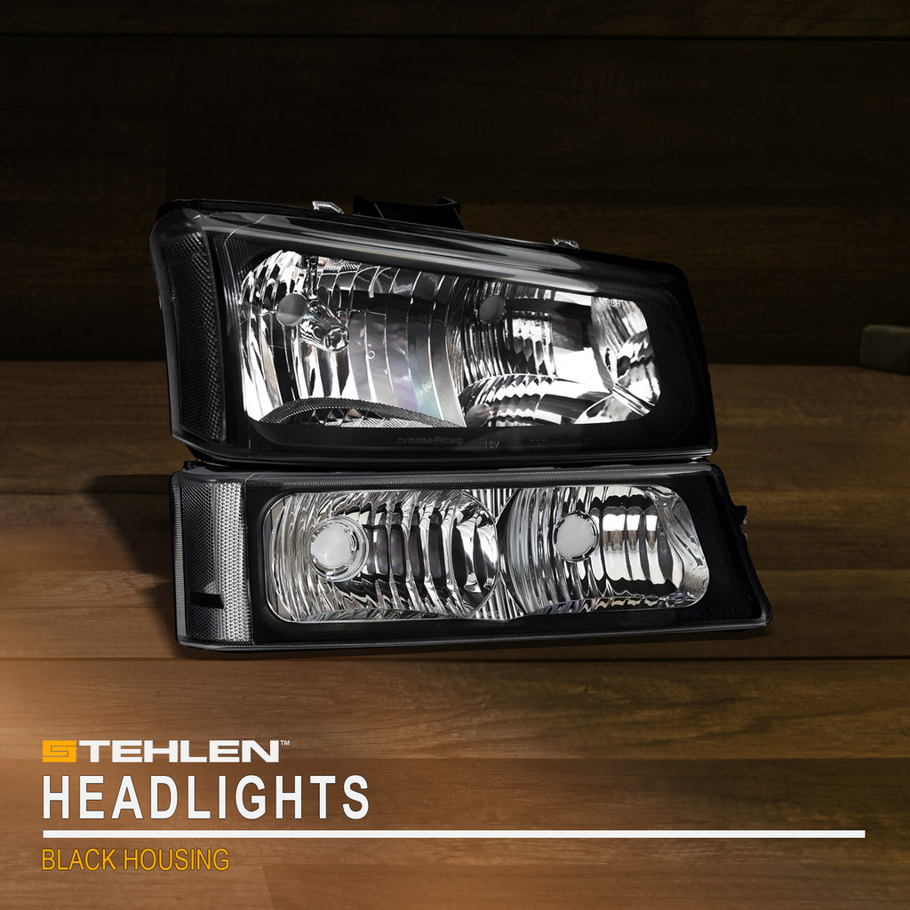 2002-2007 Chevrolet Silverado Crystal Headlight 4PC Set - Black