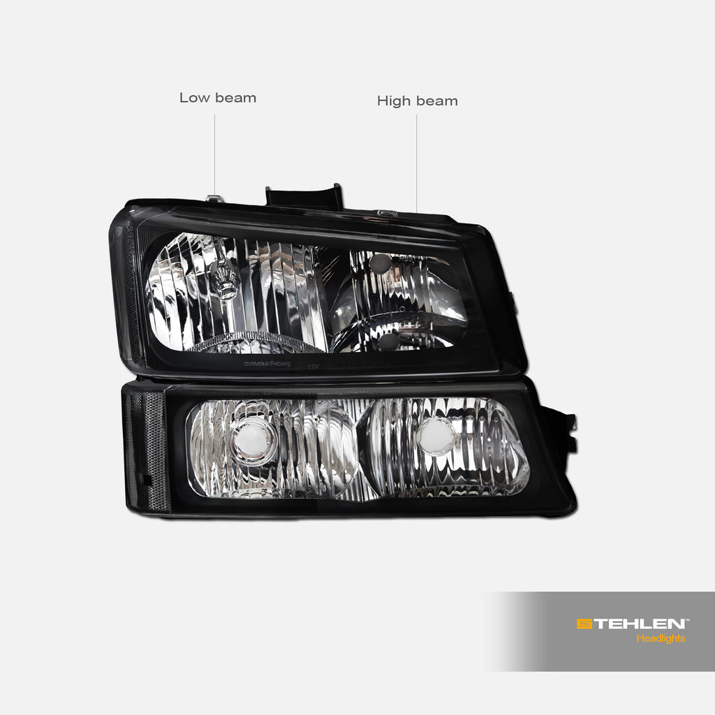 2002-2007 Chevrolet Silverado Crystal Headlight 4PC Set - Black