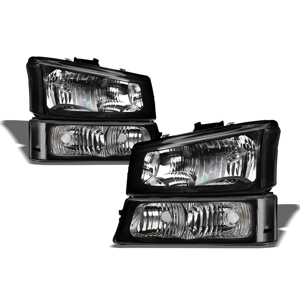 2002-2007 Chevrolet Silverado Crystal Headlight 4PC Set - Black
