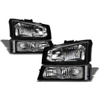 2002-2007 Chevrolet Silverado Crystal Headlight 4PC Set - Black